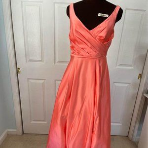 Coral Long Satin Tank Bridesmaid/Ball Gown Size 4